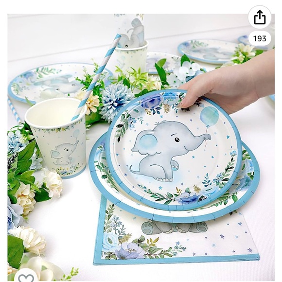 Baby Shower Decorations Paper Plates Set for 25 Guests, Blue Elephant  🩵 💙 - Picture 4 of 6
